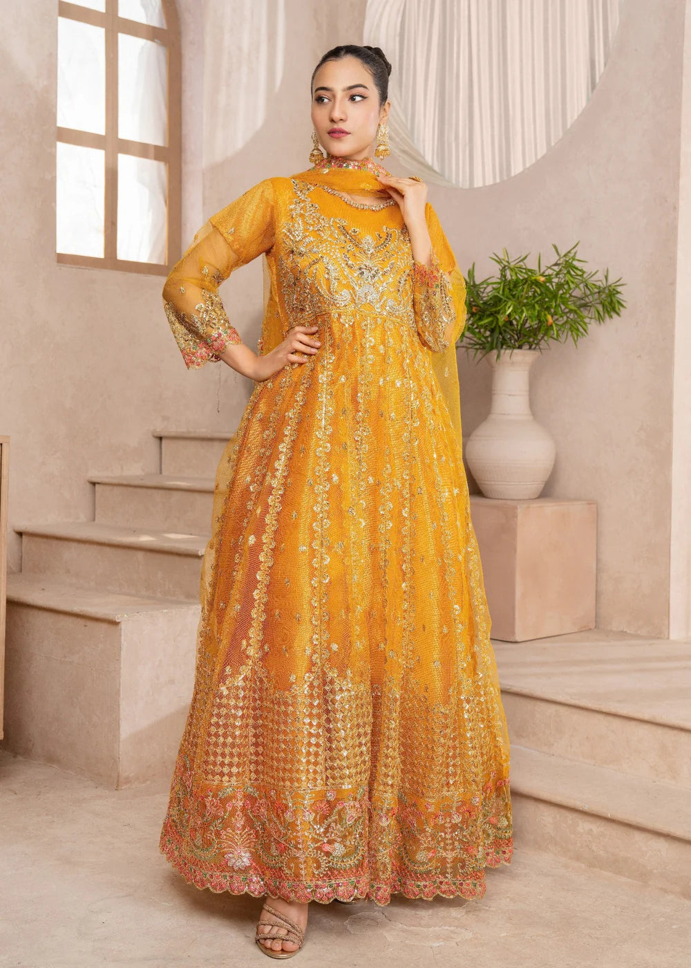 Yellow Net Maxi – 3Piece