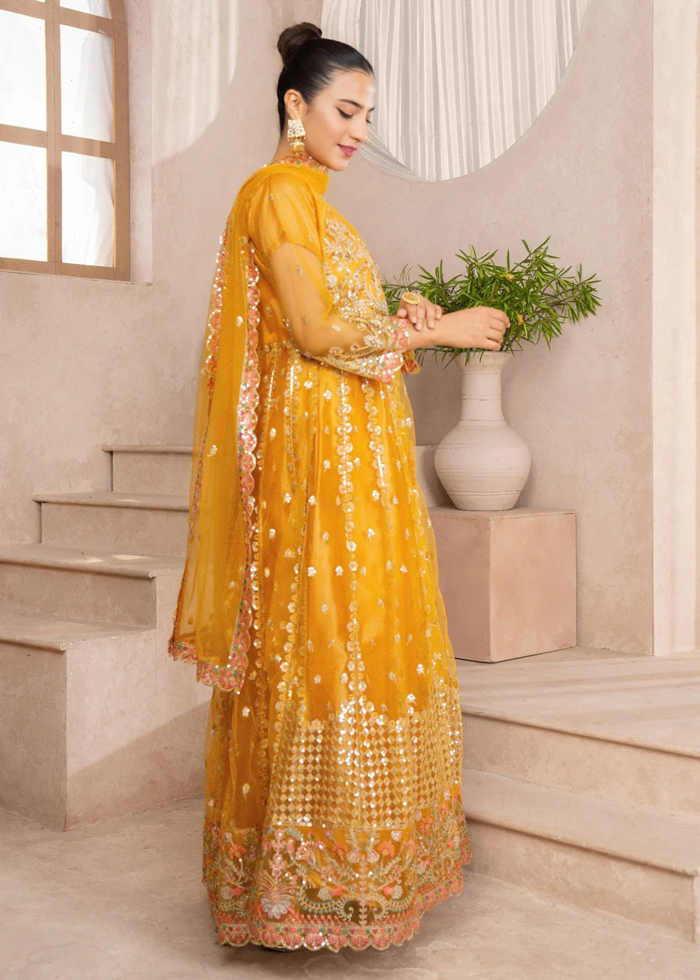Yellow Net Maxi – 3Piece