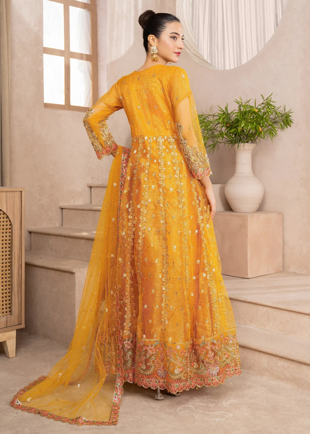 Yellow Net Maxi – 3Piece