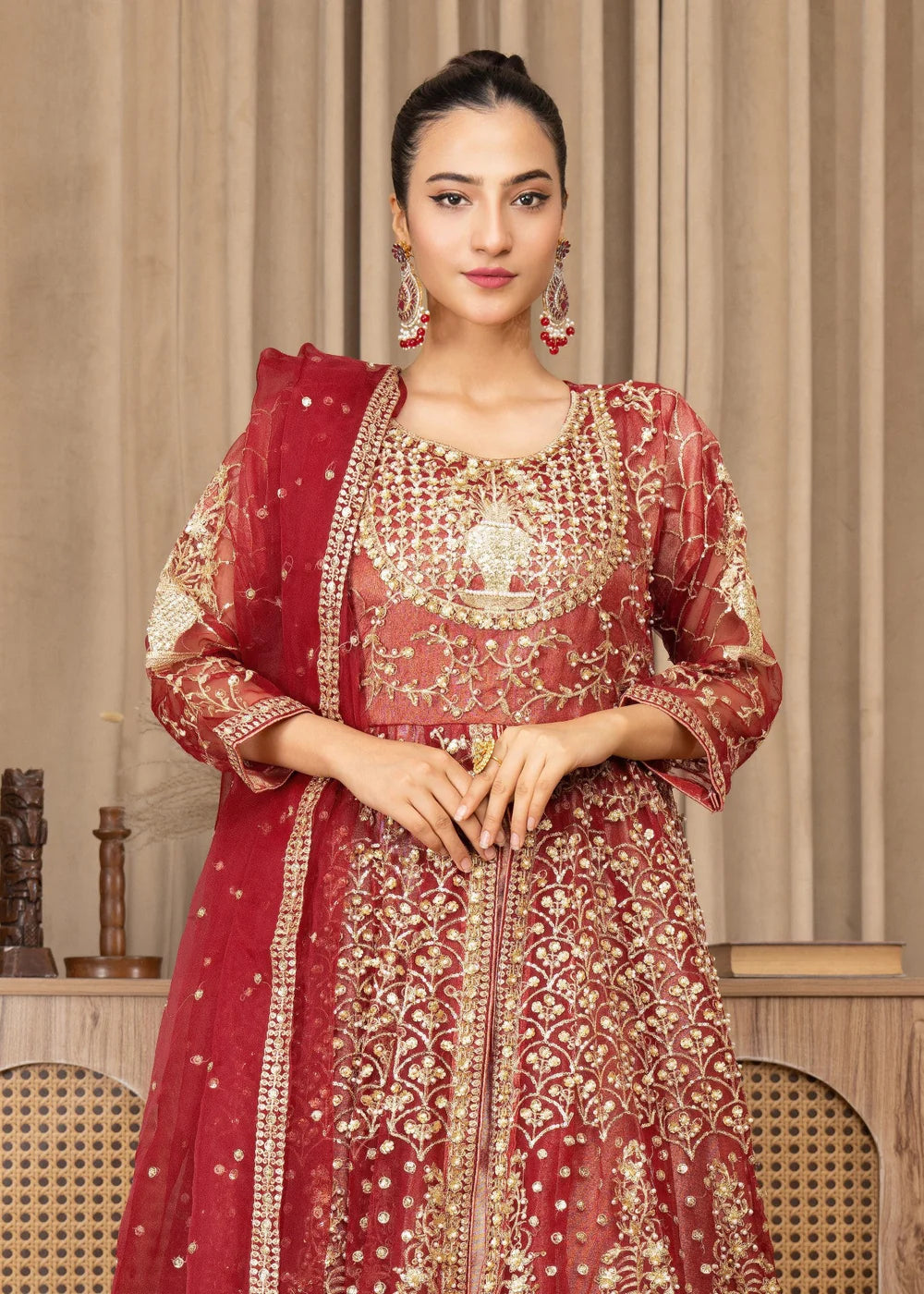 Maroon Organza Maxi – 3Piece