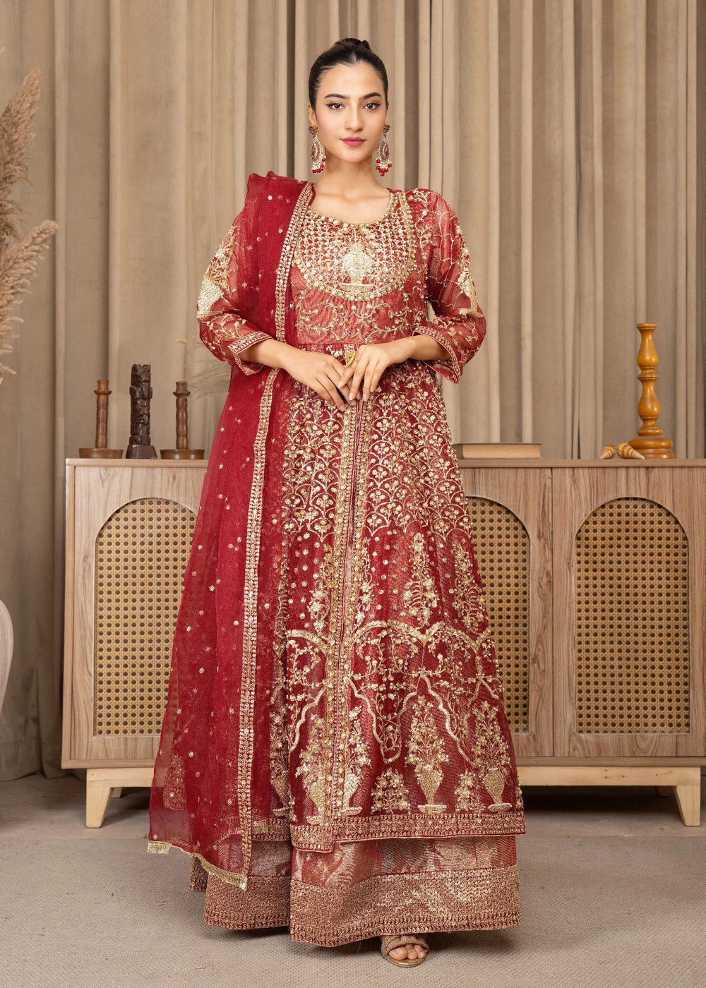 Maroon Organza Maxi – 3Piece
