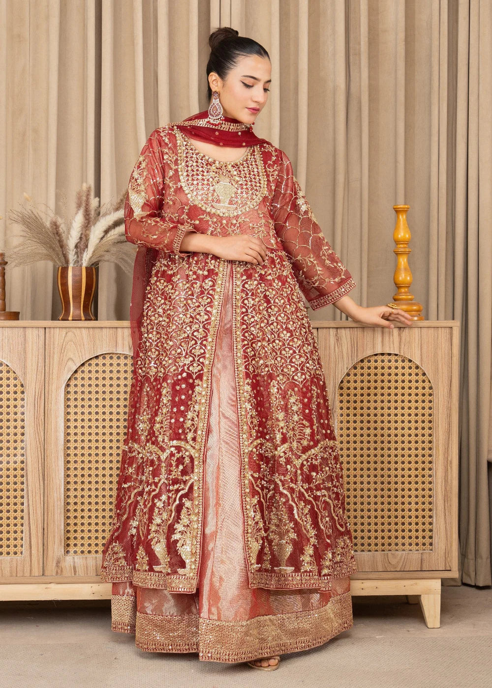 Maroon Organza Maxi – 3Piece