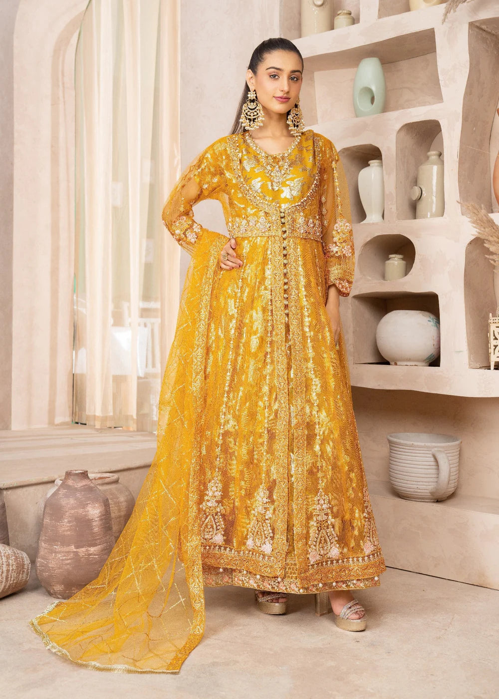 Mustard Net Maxi – 3Piece