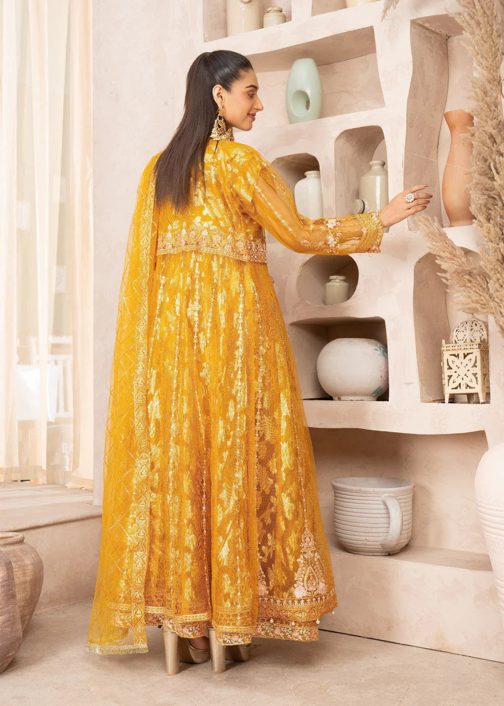 Mustard Net Maxi – 3Piece