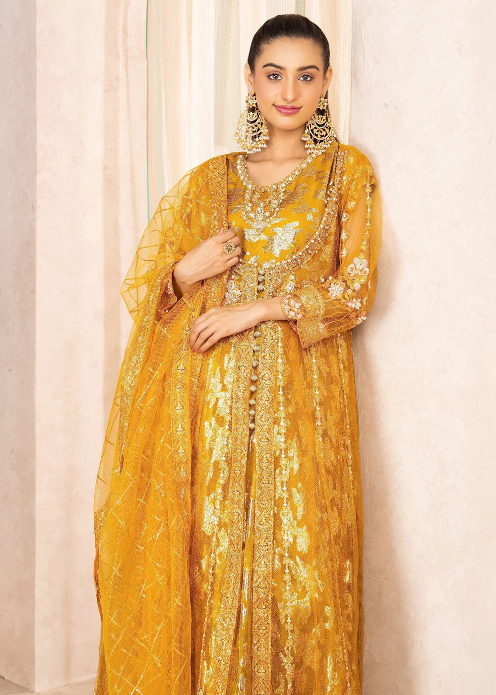 Mustard Net Maxi – 3Piece