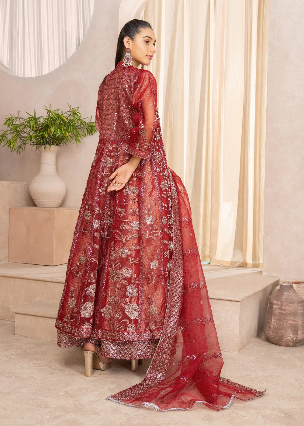 Maroon Net Maxi – 3Piece