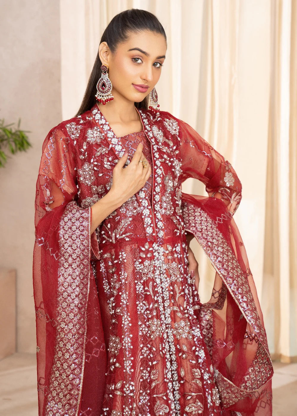 Maroon Net Maxi – 3Piece