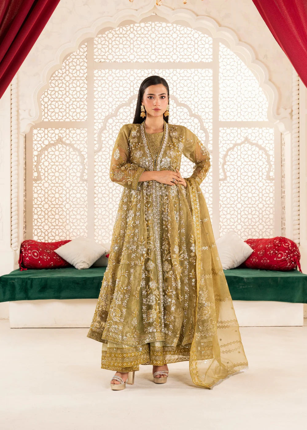 Olive Organza Maxi – 3Piece