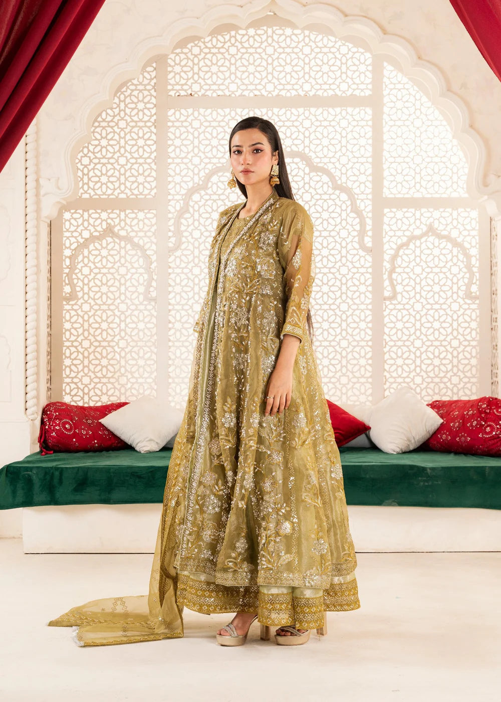 Olive Organza Maxi – 3Piece