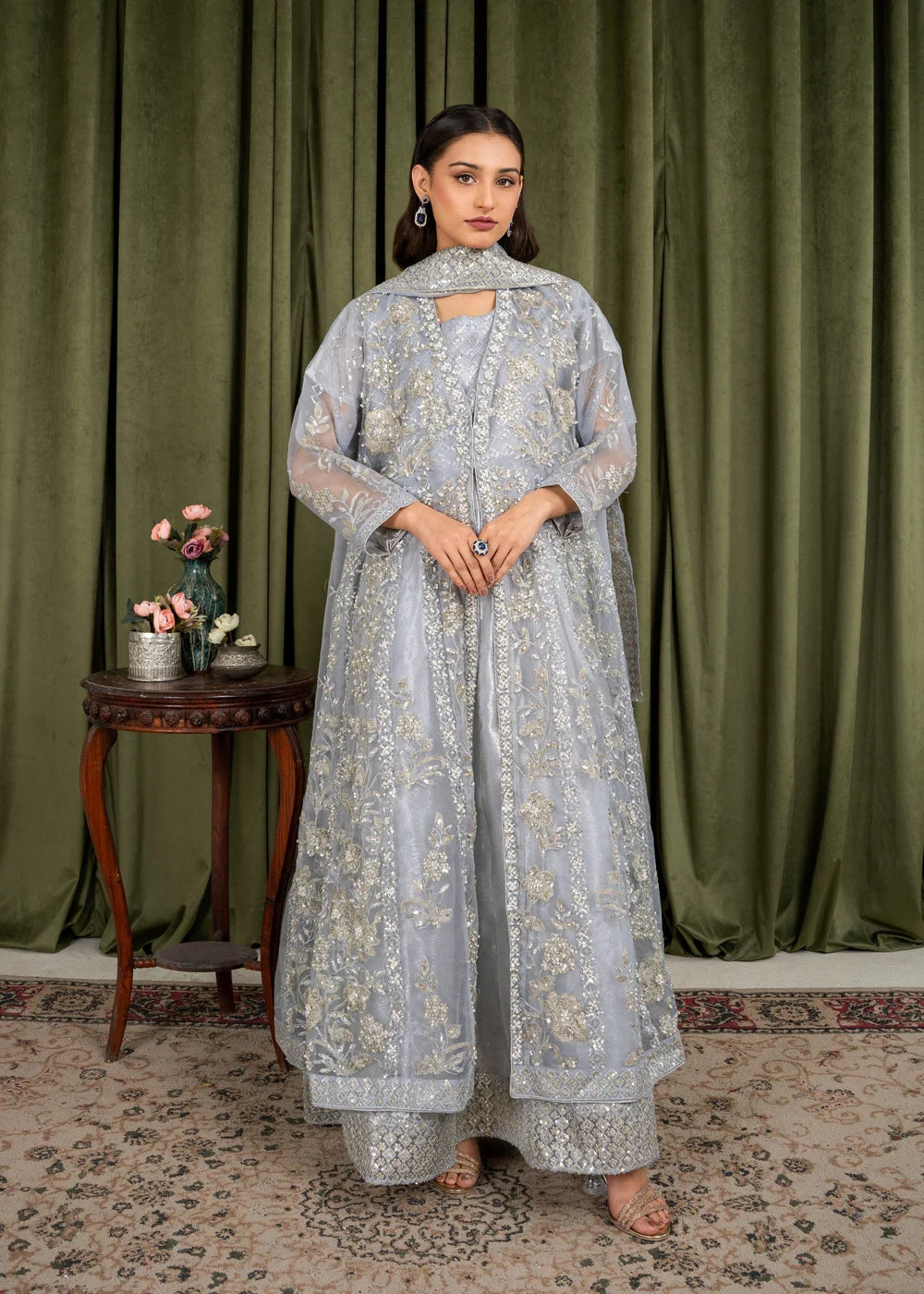 Grey Organza Maxi – 3Piece