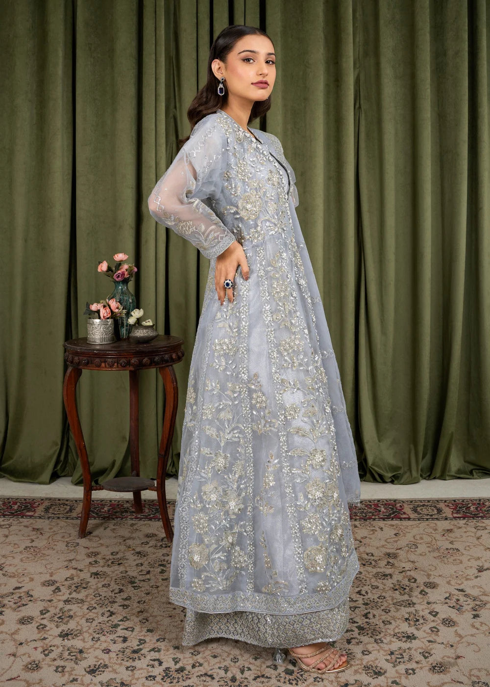 Grey Organza Maxi – 3Piece