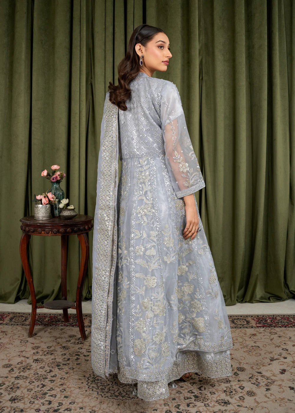 Grey Organza Maxi – 3Piece