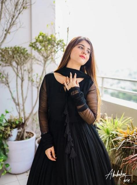 Two Layers Border Front & Back Lace Work Long Flare Maxi With dupatta 3pcs