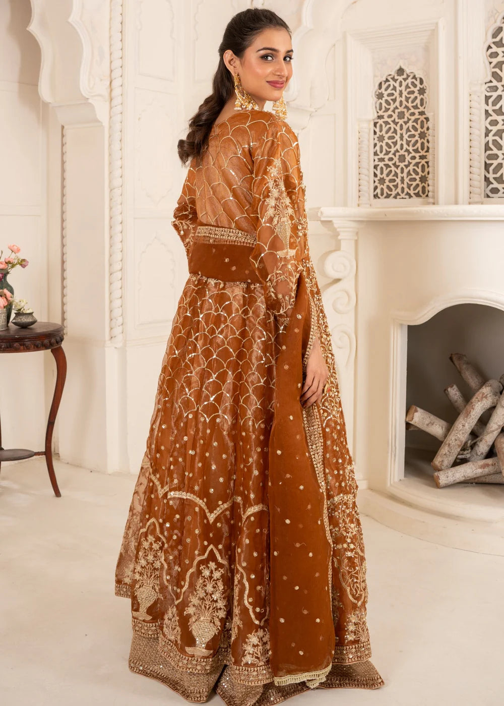 &nbsp;Brown Organza Maxi 02 – 3Piece