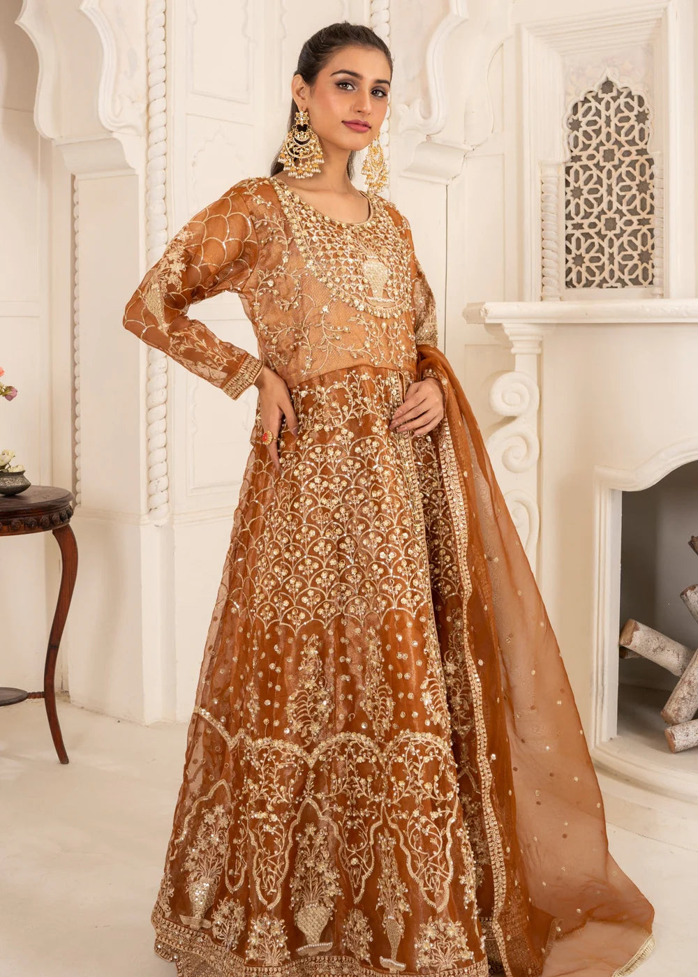 &nbsp;Brown Organza Maxi 02 – 3Piece