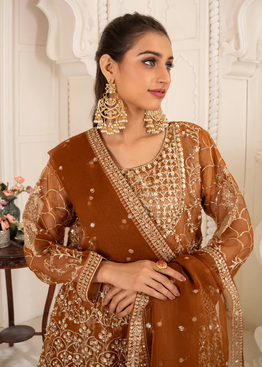 &nbsp;Brown Organza Maxi 02 – 3Piece