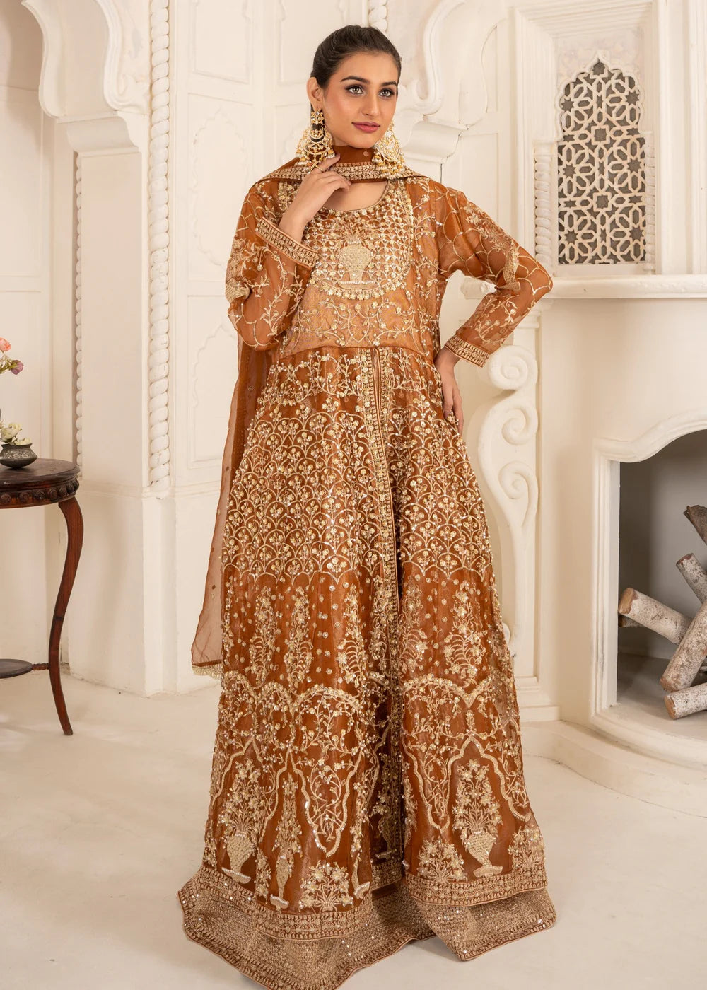 &nbsp;Brown Organza Maxi 02 – 3Piece