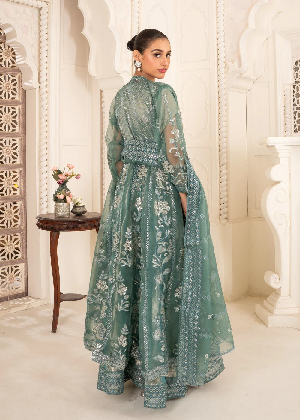Sea Green Organza Maxi – 3Piece