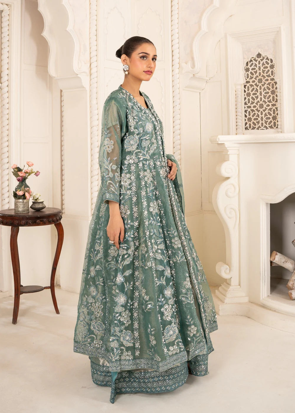 Sea Green Organza Maxi – 3Piece