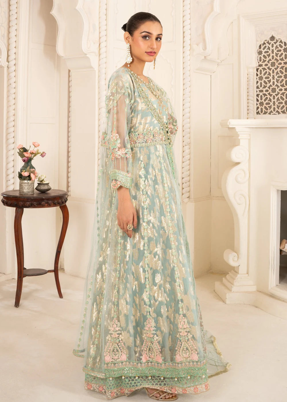 Pastel Green Net Maxi – 3Piece