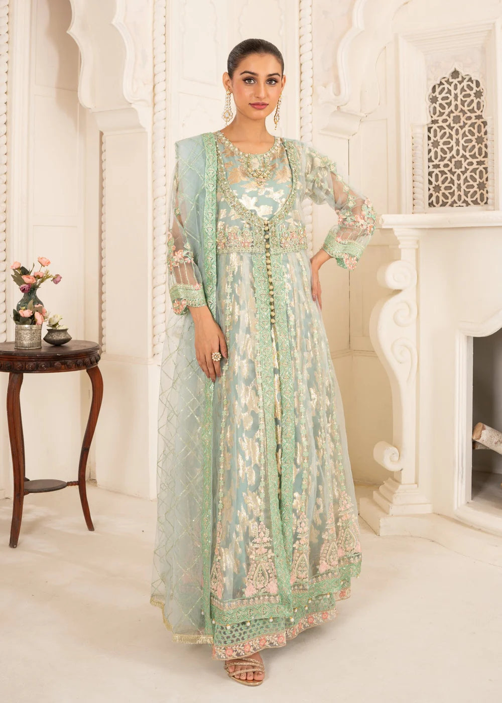 Pastel Green Net Maxi – 3Piece