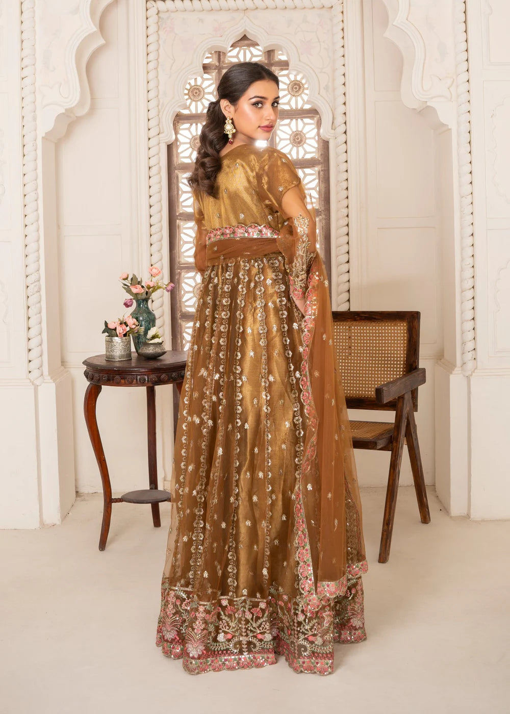 Brown Net Maxi – 3Piece