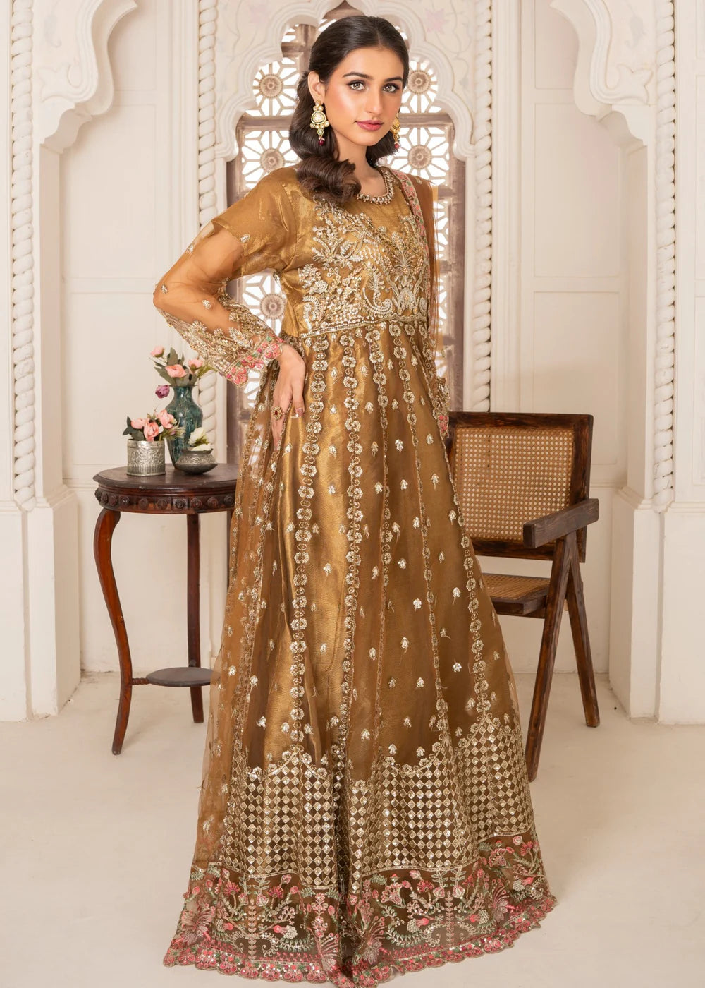 Brown Net Maxi – 3Piece
