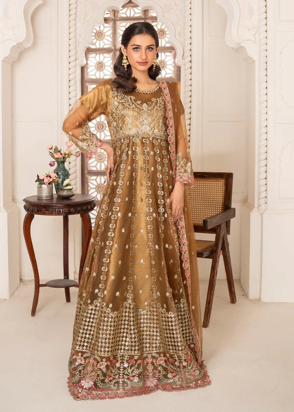 Brown Net Maxi – 3Piece