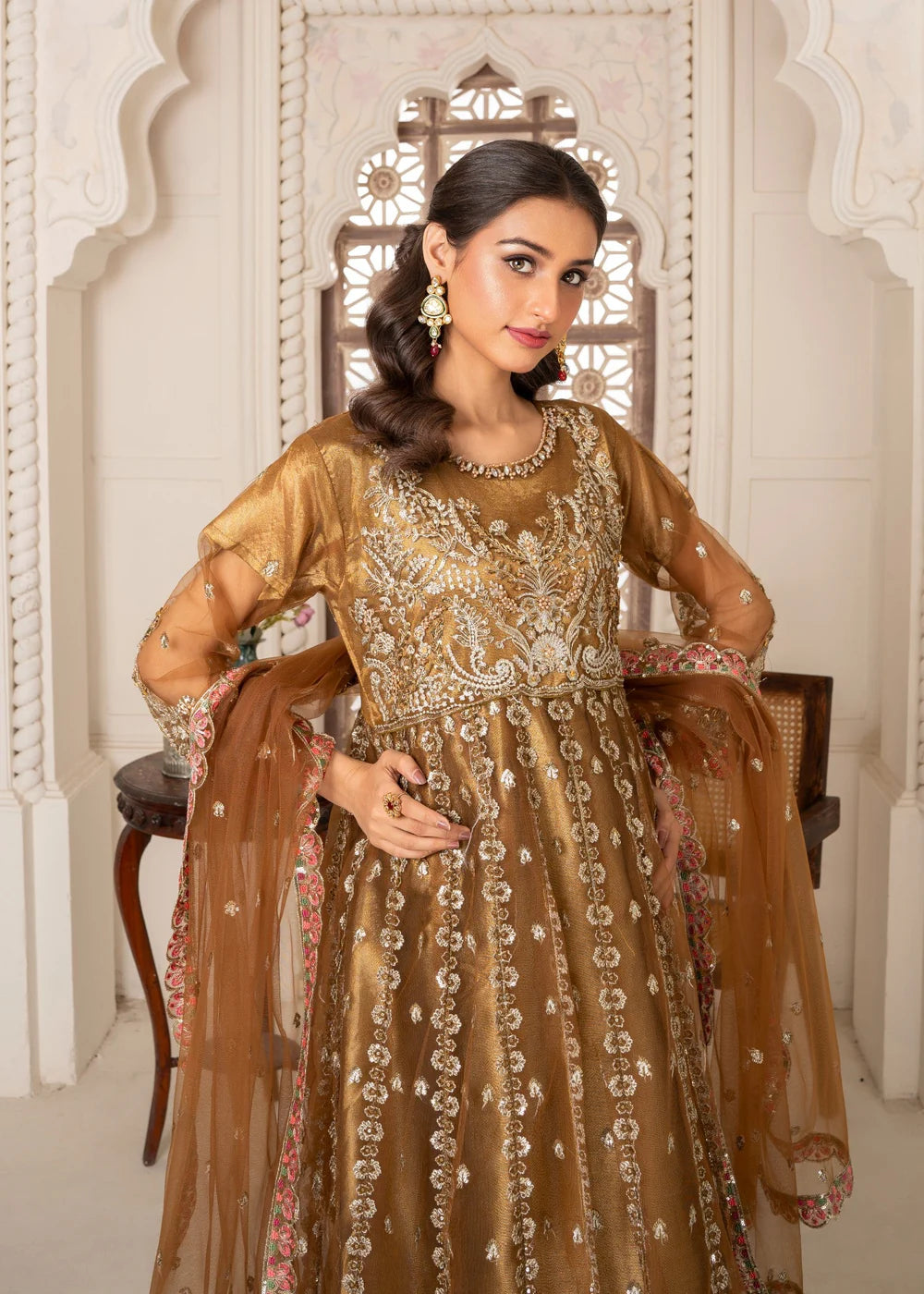 Brown Net Maxi – 3Piece